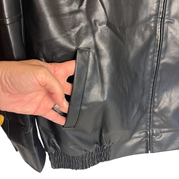 Automet Womens Black Faux Leather Bomber Jacket Sz M Zip Up Minimalist Modern - Picture 14 of 14